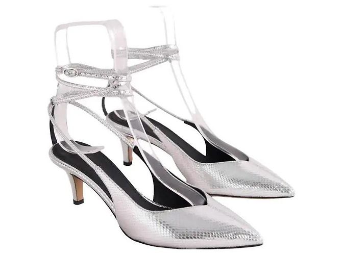 Isabel Marant Exotic Story silver leather heels Silvery - view 3
