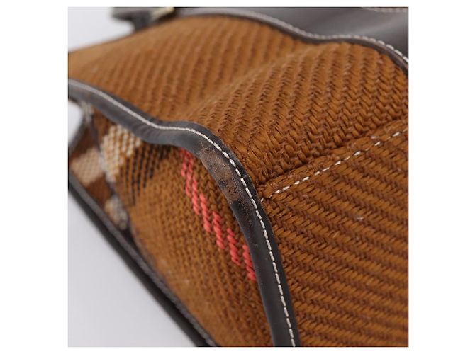 Borsa BURBERRY Nova Check Blue Label in lana marrone e oro autentica bs36933 D'oro - vista 14