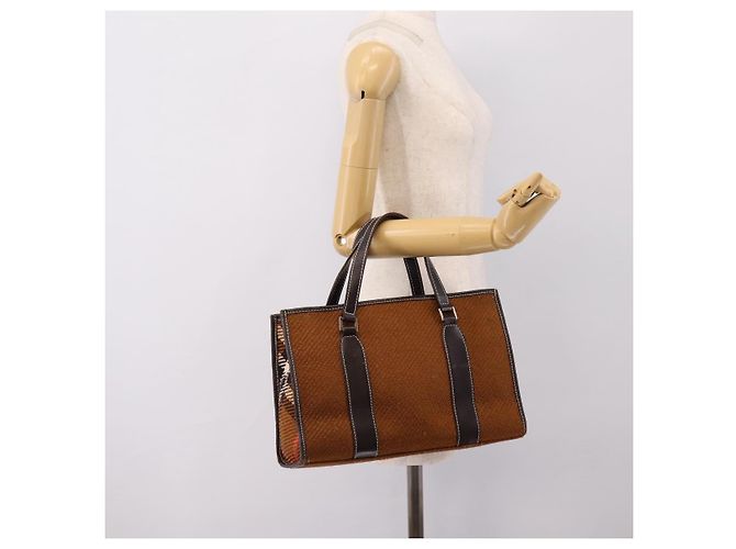 Borsa BURBERRY Nova Check Blue Label in lana marrone e oro autentica bs36933 D'oro - vista 19