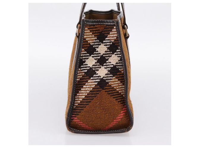 Borsa BURBERRY Nova Check Blue Label in lana marrone e oro autentica bs36933 D'oro - vista 3