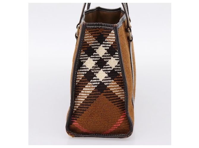 Borsa BURBERRY Nova Check Blue Label in lana marrone e oro autentica bs36933 D'oro - vista 4