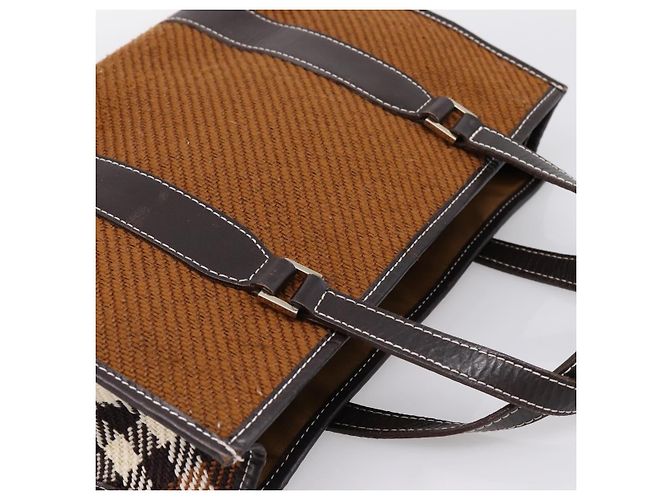 Borsa BURBERRY Nova Check Blue Label in lana marrone e oro autentica bs36933 D'oro - vista 6