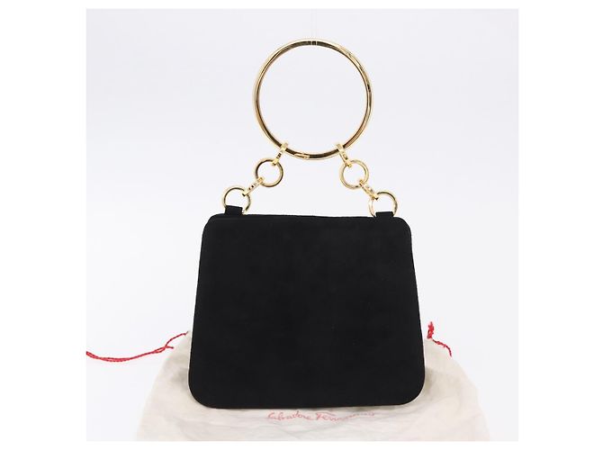 Borsa Salvatore Ferragamo in camoscio nero e oro Auth SW2667V - vista 12