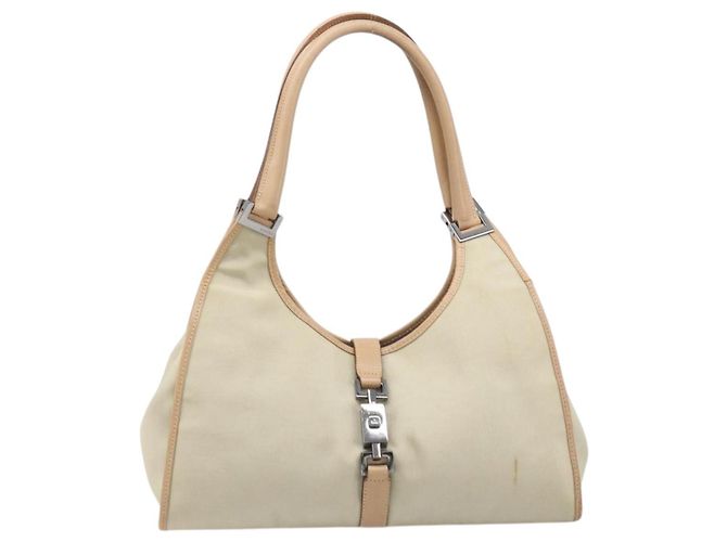 Bolsa de mão GUCCI Jackie Canvas Beige Silver 002 1067 Auth hk4065 Prata Bege - vista 13