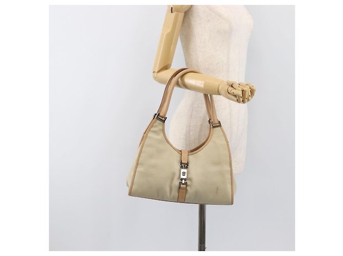 Bolsa de mão GUCCI Jackie Canvas Beige Silver 002 1067 Auth hk4065 Prata Bege - vista 26