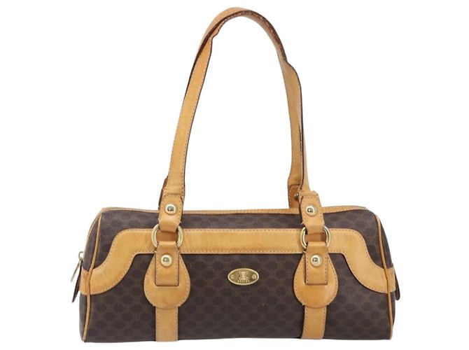 Céline Borsa a tracolla CELINE Macadam Canvas PVC Leather Brown Gold Auth 200988 Marrone D'oro - vista 13
