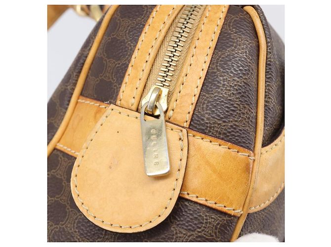 Céline Borsa a tracolla CELINE Macadam Canvas PVC Leather Brown Gold Auth 200988 Marrone D'oro - vista 18