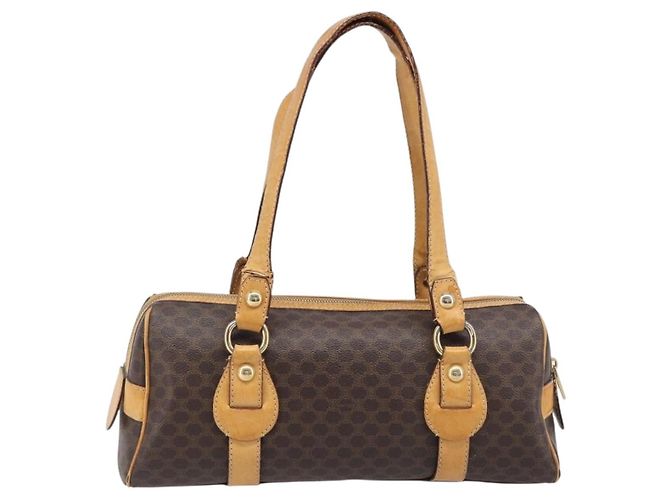 Céline Borsa a tracolla CELINE Macadam Canvas PVC Leather Brown Gold Auth 200988 Marrone D'oro - vista 2