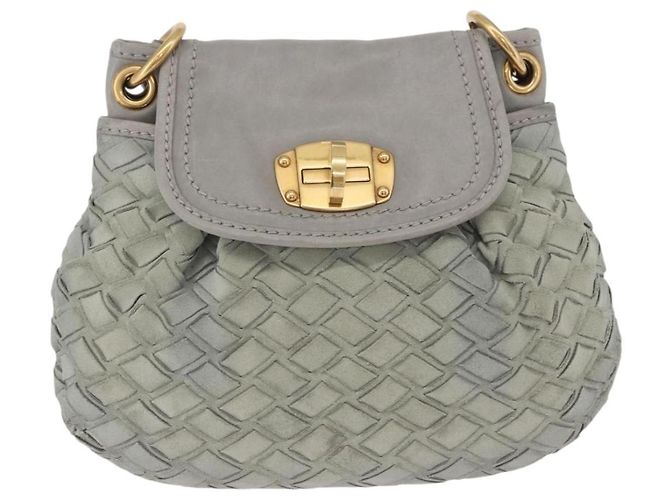Borsa a Tracolla Miu Miu Camoscio Grigio Tono Oro Auth 200371A Marrone - vista 13