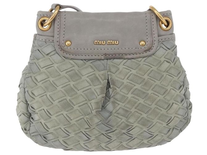 Borsa a Tracolla Miu Miu Camoscio Grigio Tono Oro Auth 200371A Marrone - vista 2