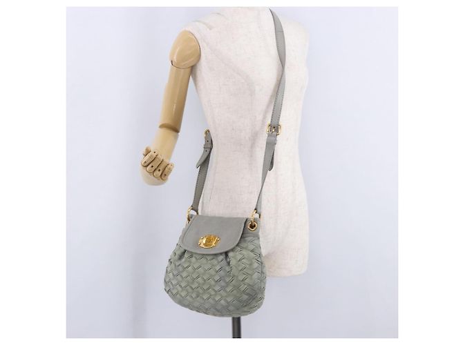Borsa a Tracolla Miu Miu Camoscio Grigio Tono Oro Auth 200371A Marrone - vista 26