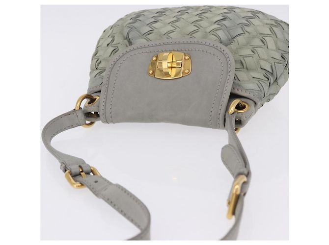 Borsa a Tracolla Miu Miu Camoscio Grigio Tono Oro Auth 200371A Marrone - vista 6