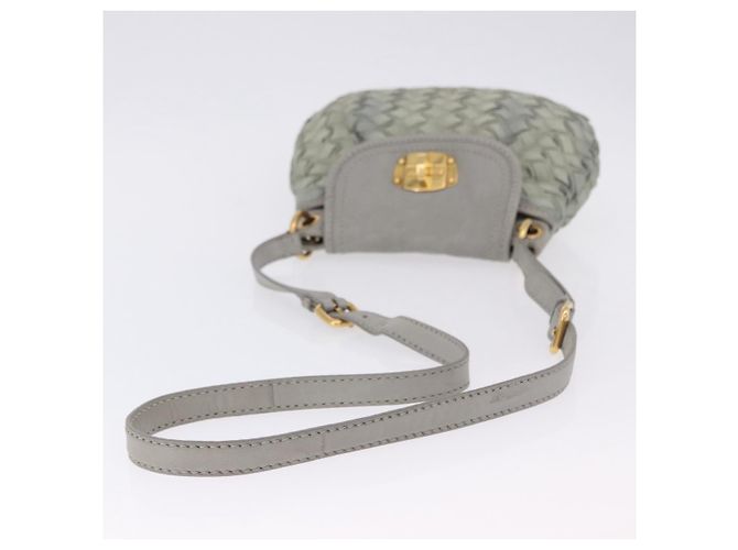Borsa a Tracolla Miu Miu Camoscio Grigio Tono Oro Auth 200371A Marrone - vista 7