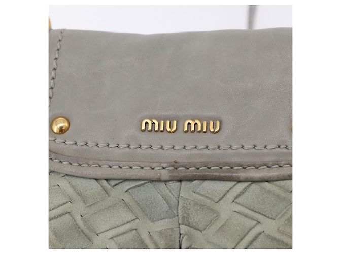 Borsa a Tracolla Miu Miu Camoscio Grigio Tono Oro Auth 200371A Marrone - vista 9