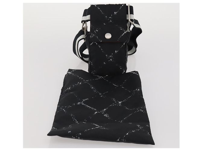 Borsello da vita CHANEL Travel Line in nylon nero e argento CC Auth 198646A - vista 12