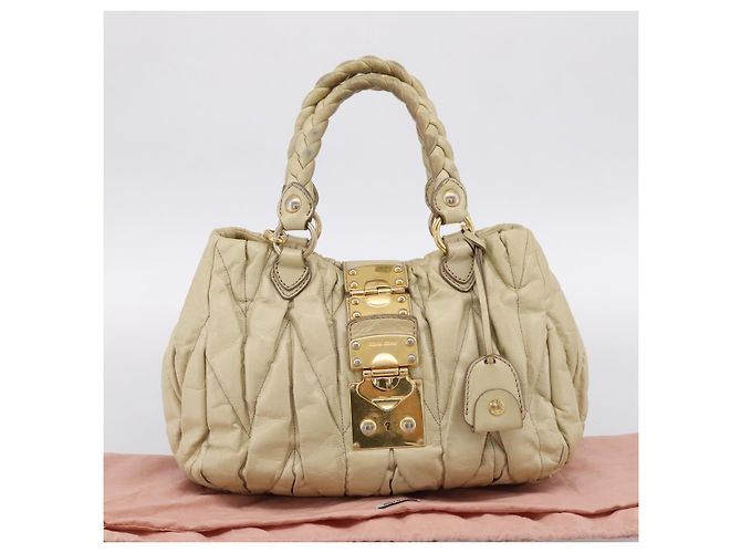 Borsa a mano Miu Miu in pelle 2way Beige Tono Oro Auth 167578A - vista 12
