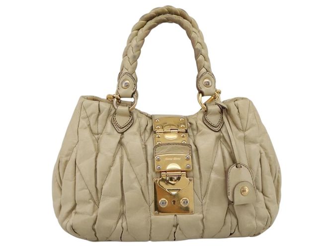 Borsa a mano Miu Miu in pelle 2way Beige Tono Oro Auth 167578A - vista 13