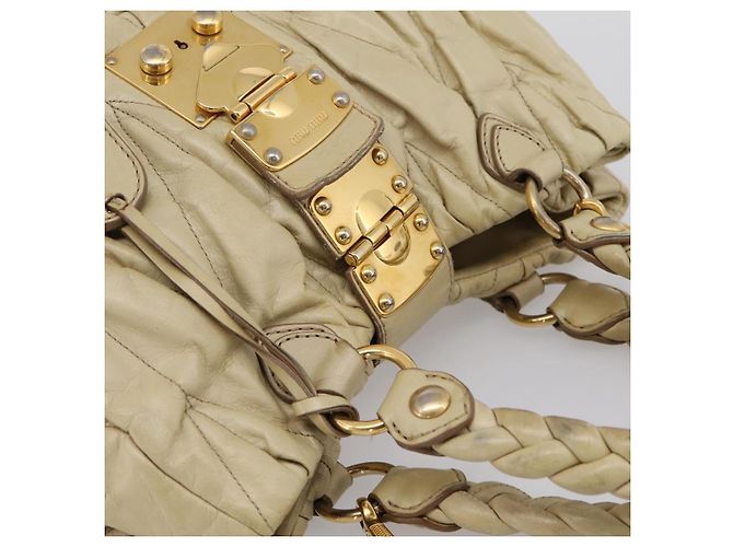 Borsa a mano Miu Miu in pelle 2way Beige Tono Oro Auth 167578A - vista 14