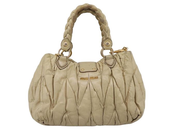 Borsa a mano Miu Miu in pelle 2way Beige Tono Oro Auth 167578A - vista 2