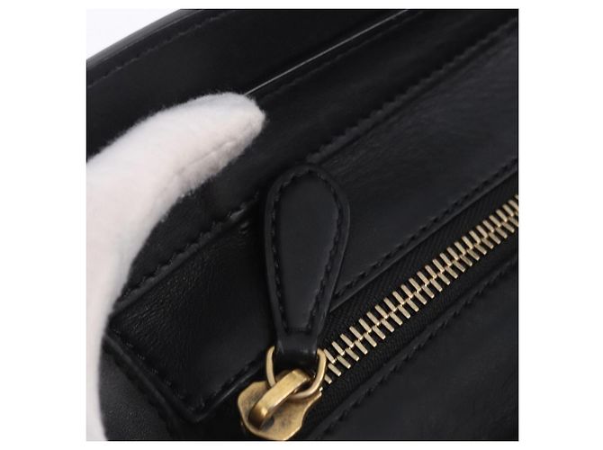 Céline CELINE Luggage Mini Shopper Hand Bag Leather Black Gold Auth 199051A Nero D'oro - vista 10