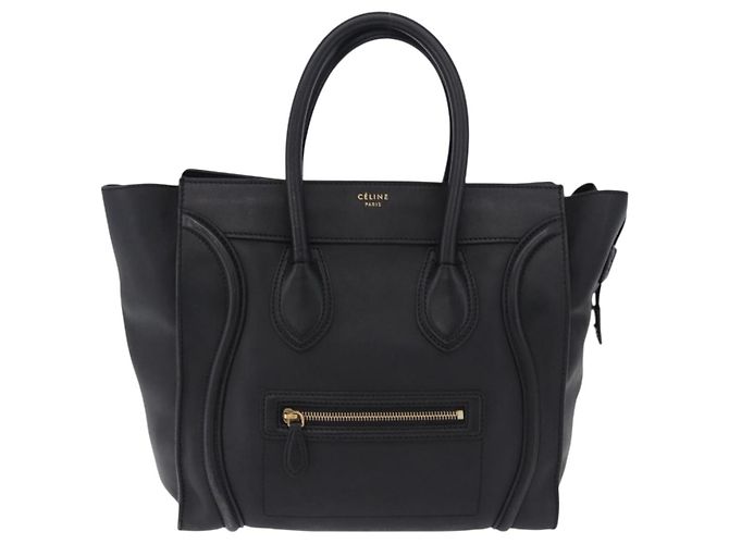Céline CELINE Luggage Mini Shopper Hand Bag Leather Black Gold Auth 199051A Nero D'oro - vista 13