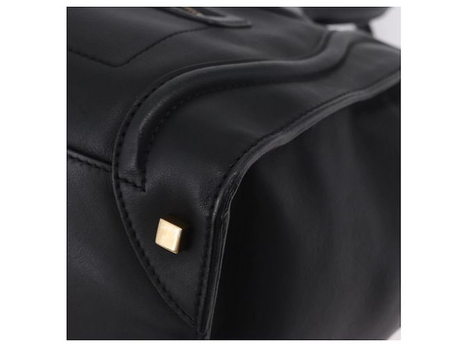 Céline CELINE Luggage Mini Shopper Hand Bag Leather Black Gold Auth 199051A Nero D'oro - vista 14