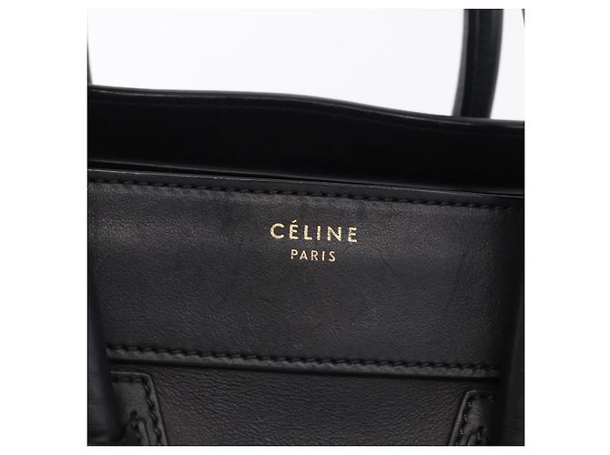 Céline CELINE Luggage Mini Shopper Hand Bag Leather Black Gold Auth 199051A Nero D'oro - vista 17