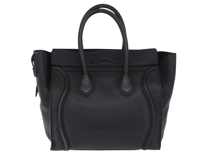 Céline CELINE Luggage Mini Shopper Hand Bag Leather Black Gold Auth 199051A Nero D'oro - vista 2
