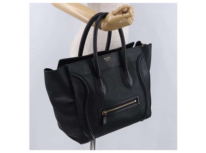 Céline CELINE Luggage Mini Shopper Hand Bag Leather Black Gold Auth 199051A Nero D'oro - vista 22