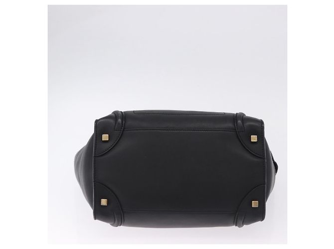 Céline CELINE Luggage Mini Shopper Hand Bag Leather Black Gold Auth 199051A Nero D'oro - vista 5