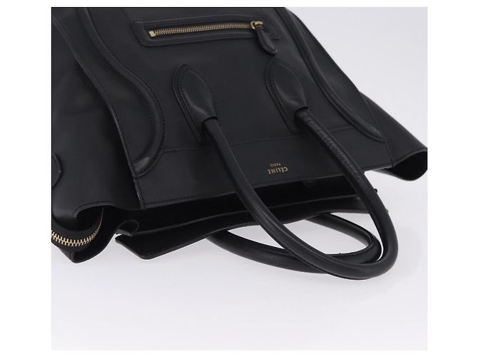 Céline CELINE Luggage Mini Shopper Hand Bag Leather Black Gold Auth 199051A Nero D'oro - vista 6