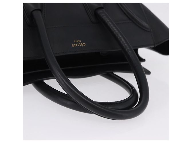 Céline CELINE Luggage Mini Shopper Hand Bag Leather Black Gold Auth 199051A Nero D'oro - vista 7