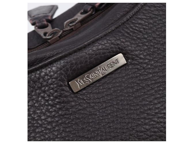 Borsa Tote SAINT LAURENT in pelle marrone scuro argento Auth hk4053 - vista 17
