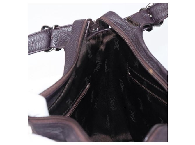 Borsa Tote SAINT LAURENT in pelle marrone scuro argento Auth hk4053 - vista 19