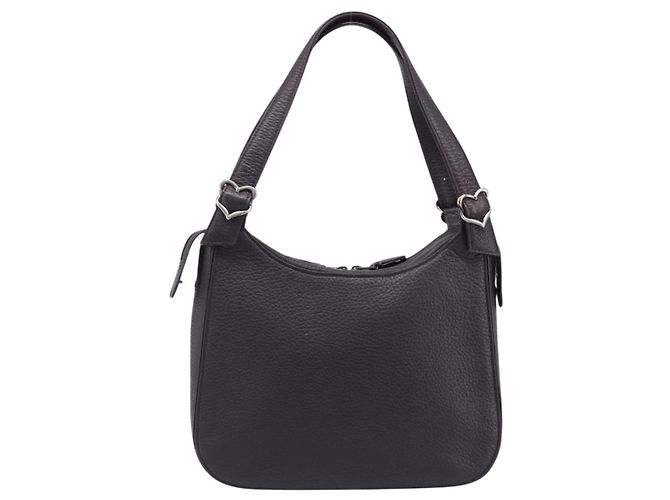 Borsa Tote SAINT LAURENT in pelle marrone scuro argento Auth hk4053 - vista 2