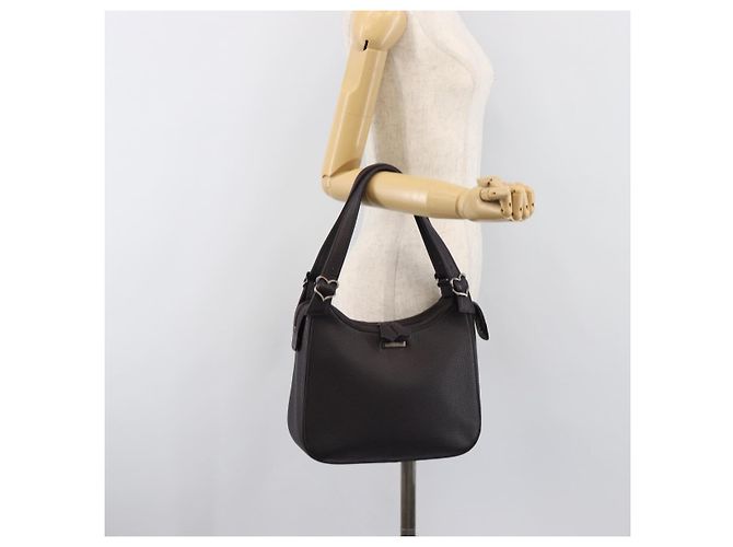 Borsa Tote SAINT LAURENT in pelle marrone scuro argento Auth hk4053 - vista 24