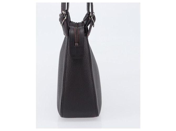 Borsa Tote SAINT LAURENT in pelle marrone scuro argento Auth hk4053 - vista 4