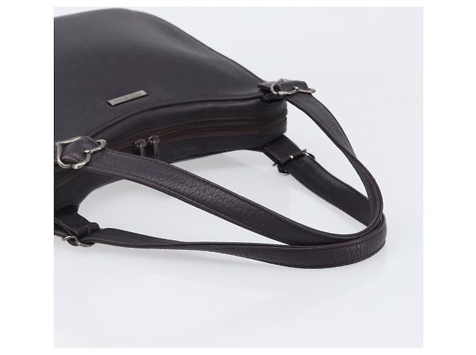 Borsa Tote SAINT LAURENT in pelle marrone scuro argento Auth hk4053 - vista 8