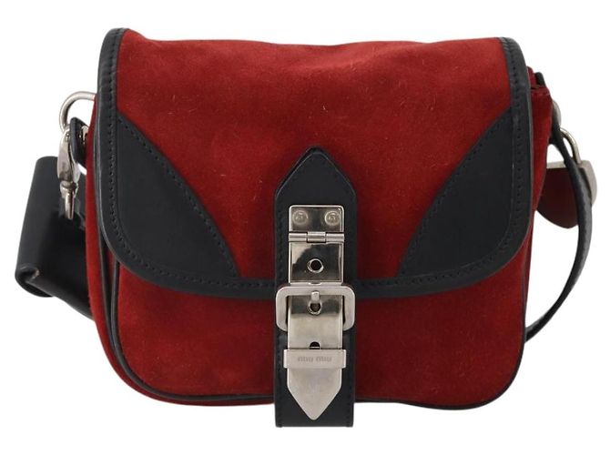 Borsa a tracolla Miu Miu in pelle scamosciata Rosso Nero Auth 196252A - vista 13