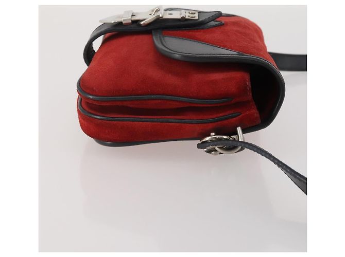 Borsa a tracolla Miu Miu in pelle scamosciata Rosso Nero Auth 196252A - vista 3