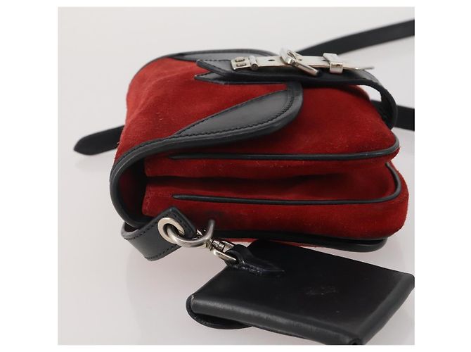 Borsa a tracolla Miu Miu in pelle scamosciata Rosso Nero Auth 196252A - vista 5