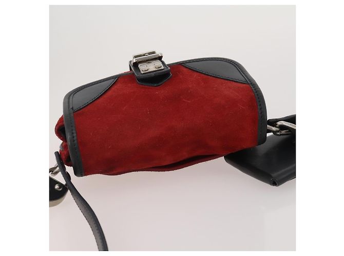 Borsa a tracolla Miu Miu in pelle scamosciata Rosso Nero Auth 196252A - vista 7