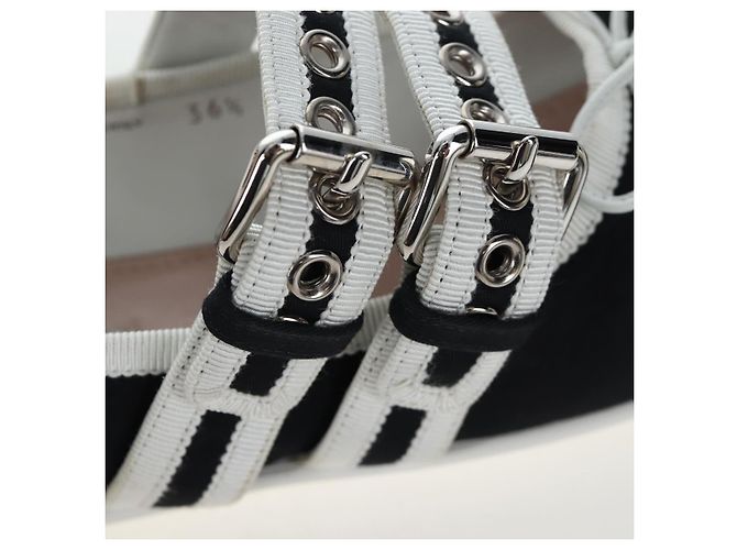 Chaussures de ballet Miu Miu Canvas 36.5 Black White Auth 199940M Noir Blanc - vue 10