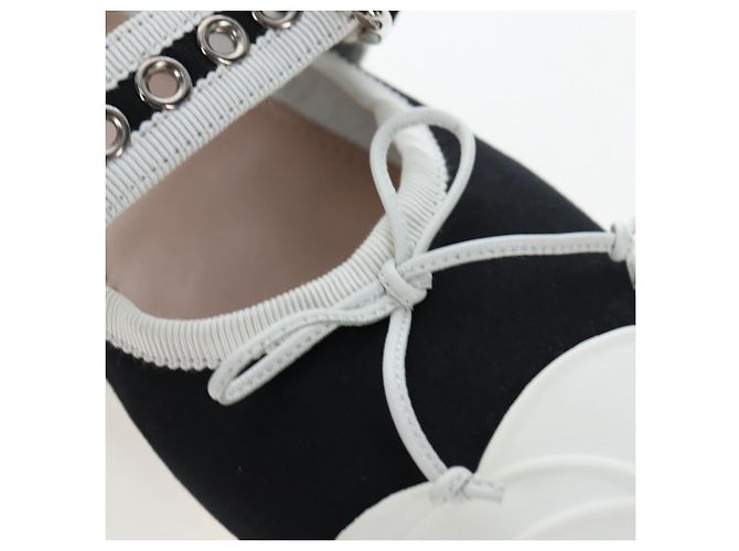 Chaussures de ballet Miu Miu Canvas 36.5 Black White Auth 199940M Noir Blanc - vue 17