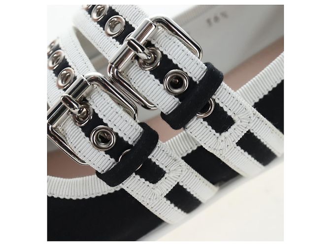 Chaussures de ballet Miu Miu Canvas 36.5 Black White Auth 199940M Noir Blanc - vue 18