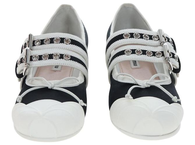 Chaussures de ballet Miu Miu Canvas 36.5 Black White Auth 199940M Noir Blanc - vue 2