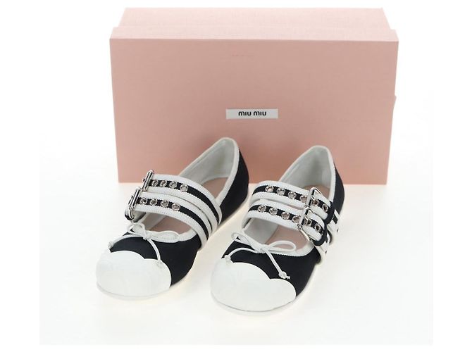 Chaussures de ballet Miu Miu Canvas 36.5 Black White Auth 199940M Noir Blanc - vue 28