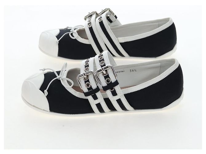 Chaussures de ballet Miu Miu Canvas 36.5 Black White Auth 199940M Noir Blanc - vue 4