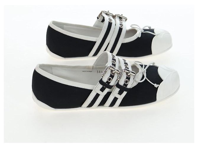 Chaussures de ballet Miu Miu Canvas 36.5 Black White Auth 199940M Noir Blanc - vue 5