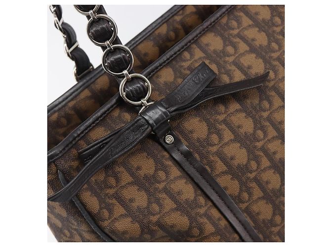 Borsa a catena Christian Dior Trotter Canvas PVC Romantic Brown Silver Auth 201909V Marrone Argento - vista 14